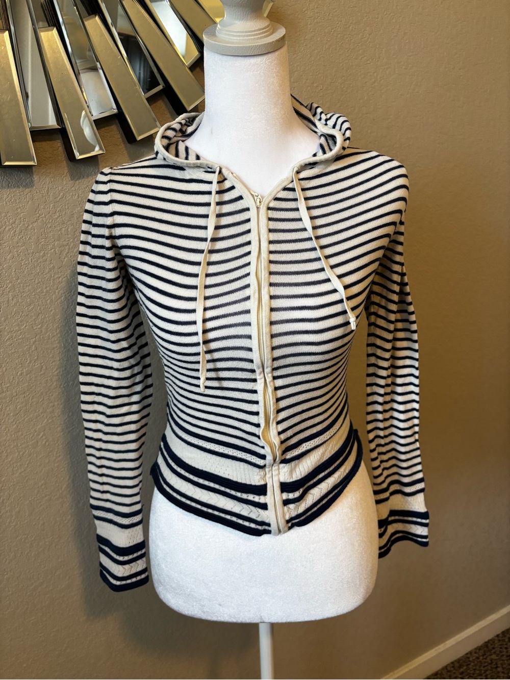 Moth Navy and Cream Striped Zip-Up Hoodie